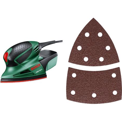 Ponceuse multi-usages PSM 100 A (100 watts, en coffret) + 10 feuilles abrasives (pour la peinture, le vernis, le bois dur/doux, les panneaux de particules, le métal, la rouille, grain 80) (1/3)
