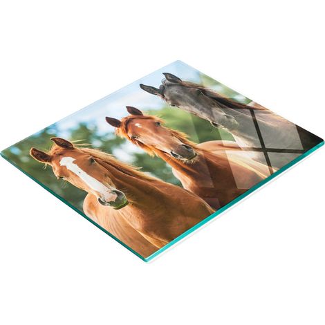 Planche décorative multifonctionnelle de cuisine en bois dur, motif trois chevaux, 60 x 52 cm (1/5)