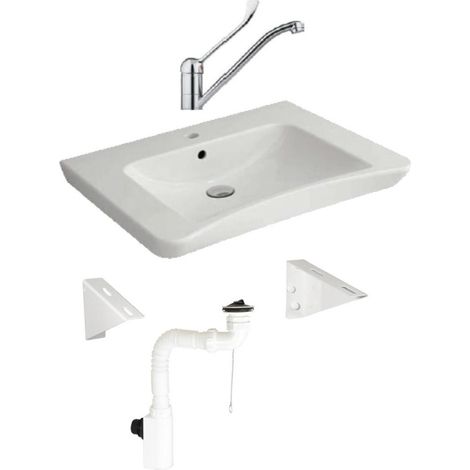 Kit lavamanos ergonómico + grifo monomando + soporte fijo + sifón - NOFER