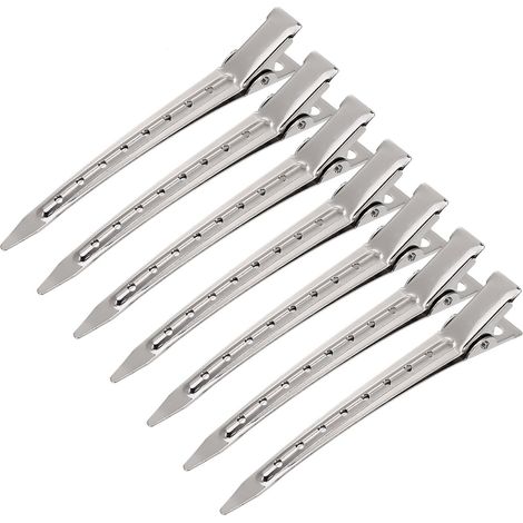 Pince à cheveux métallique argentée lot de 24 pièces grande taille 9 cm perforée antirouille pour coiffage boucles salon féminin et création de nœuds (1/5)