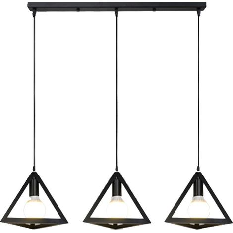 Plafonnier Triangulaire En Métal Noir Suspension Luminaire Moderne À 3 Lumières E27, Pour Loft, Café, Bar, Restaurant (1/5)