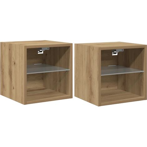 Lot de 2 meubles TV muraux avec lumières LED design contemporain 30 x 28,5 x 30 cm en bois d'ingénierie chêne artisanal