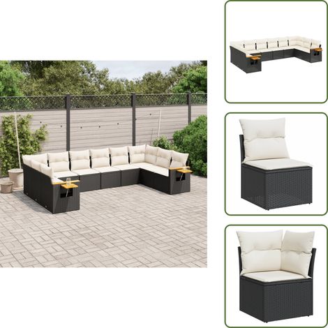 Poltrone da esterno - vidaXL Set Divani da Giardino 10pz con Cuscini in Polyrattan Nero - Rattan PE