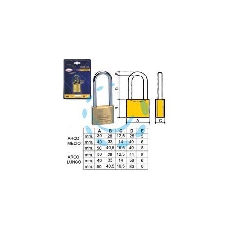 LUCCHETTO OTTONE ARCO LUNGO 2700 IN BLISTER - mm.40 arco lungo (2780B)