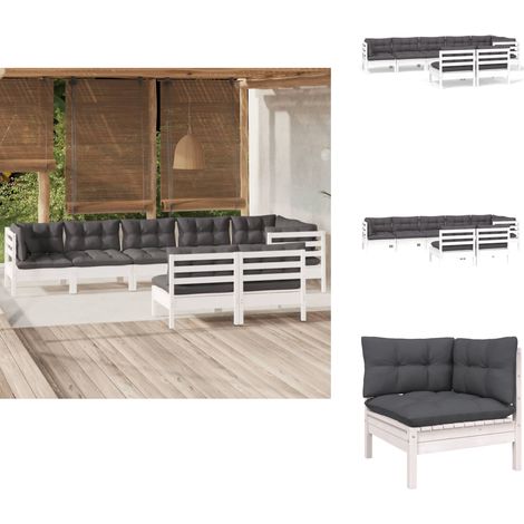 Salon de jardin 8 pcs avec coussins blanc bois de pin massif - Salon De Jardin - Mobilier De Jardin - Ensemble Salon De Patio - Meubles De Terrasse - Chaise Longue (1/5)
