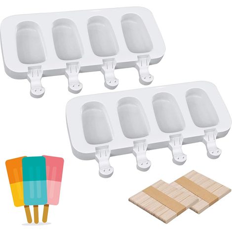 Lot de quatre moules à glace en silicone avec cent bâtonnets en bois sans BPA pour crème glacée et mini glaçons accessoire pour desserts glacés (1/5)