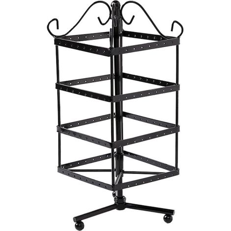 Présentoir à Bijoux Carré en Fer Noir Support Rotatif 360° pour Boucles D’Oreilles et Colliers Étagère de Rangement Compacte pour Maison Accessoire Pratique et Décoratif (1/5)