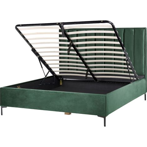 Letto Matrimoniale con Contenitore in Velluto 180 x 200 cm Verde Scuro Sezanne (1/5)