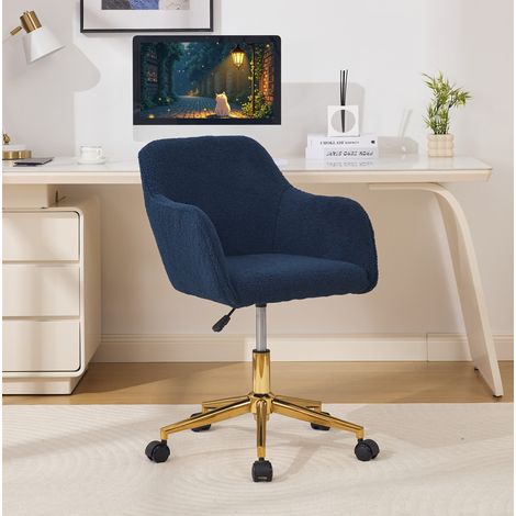 Chaise de bureau pivotante en tissu Polyester bleu foncé, réglable en hauteur, 360°, base dorée, 58x58x86 cm (1/5)