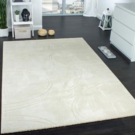 1 tapis unicolore, contours faits main, tapis design crème-ivoire 80x150 cm pour salon chambre cuisine couloir