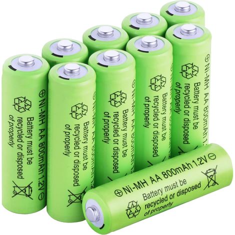 Piles Rechargeables AA, 800mAh 1,2V pré-chargées NiMh Piles pour Frontale LED, télécommande, Guirlandes Lumineuses(10PCS ) (1/5)