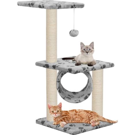 Tiragraffi per gatti nicchia peluche in sisal 65 cm modello zampe grigie 3702104
