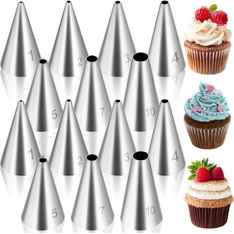 Juego de 14 boquillas redondas de acero inoxidable para decorar pasteles y cupcakes. (1/5)