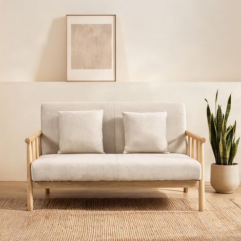 Canapé beige en polyester Gummiholz 123 x 69 x 74 cm (1/5)