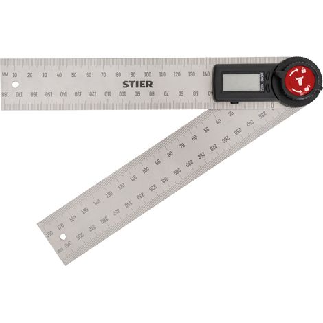 STIER Digitaler Winkelmesser SDW 200, Winkelschmiege mit Feststellfunkion, LCD-Display ±0,3° rostfreier Stahl 200 mm, Lineal aus Edelstahl, relativeund absolute Winkelmessung (1/5)