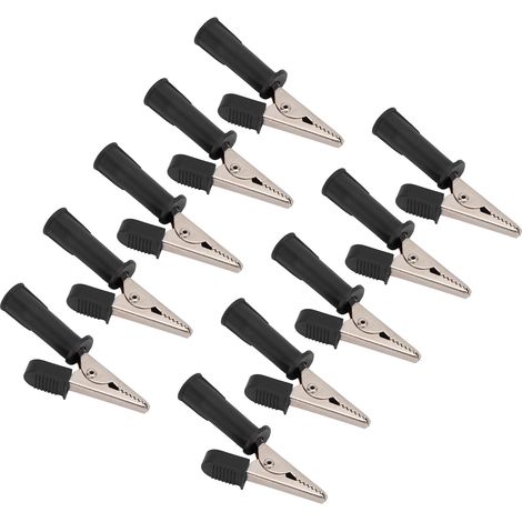 Lot de 10 pinces crocodiles isolantes, pinces de test ouvertes en cuivre pur de 5 mm avec douilles de 4 mm, noires pour tests expérimentaux (1/5)
