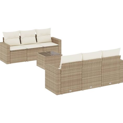 Maison Exclusive - Set Divani da Giardino 7 pz con Cuscini Beige in Polyrattan (1/3)