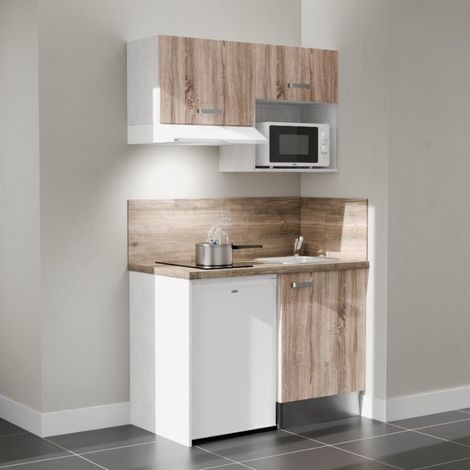 Kochnischen K02L-PT - 120 cm mit Arbeitsplatte und spüle - Holzfront - Laminatplatte aus Holz - Edelstahl-Spüle - Kredenzen ja