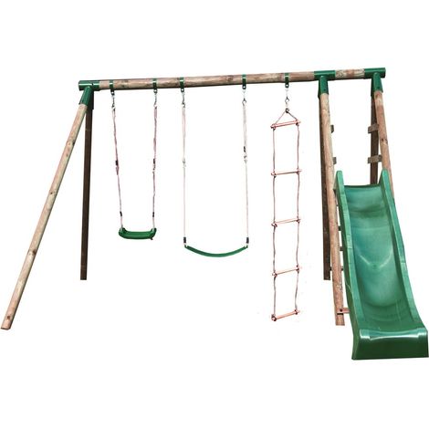 CHALET & JARDIN Portique & Toboggan de jardin en bois Navajos 330 x 260 x 230 cm - Tissu protection rouge (1/2)