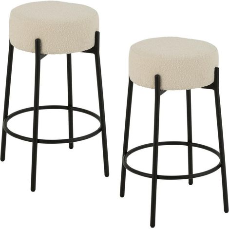 Tabourets de bar en métal noir et bouclette (lot de 2) - GERDA (1/5)
