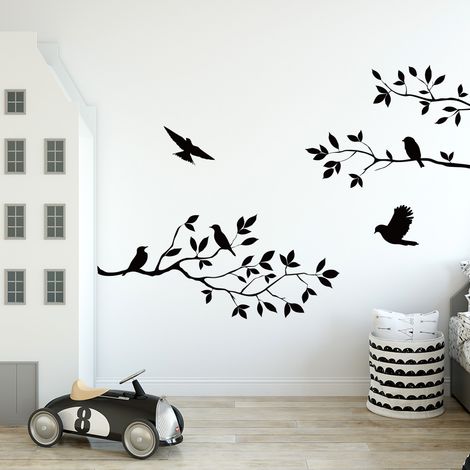 BRAVIX Autocollants muraux amovibles en vinyle pour décoration de chambre d'enfant, Motif branches d'arbre, Noir (1/5)