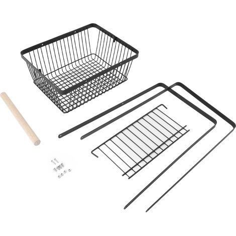 Corbeille à fruits de comptoir grande capacité, portable, moderne, rectangulaire, en métal avec poignée en bois, pour outils de jardinage et collations, noire (1/5)
