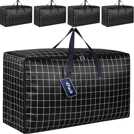 Lot de 4 boîtes de rangement extra larges avec couvercles pour déménagement, sacs de rangement robustes avec fermetures éclair pour vêtements, boîtes de rangement solides (1/5)