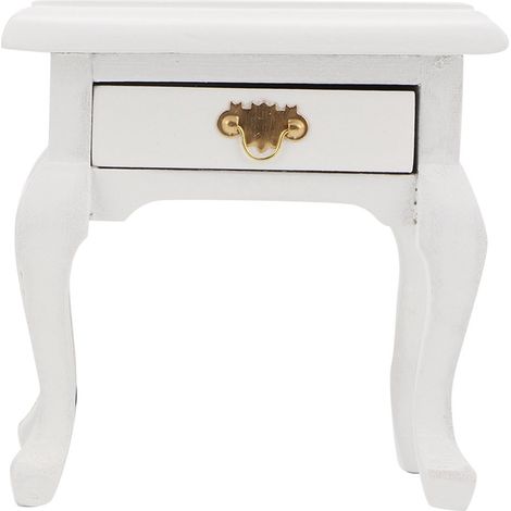 Modèle miniature de table de chevet blanche vintage en bois pour maison de poupée à l'échelle 1/12 (1/5)