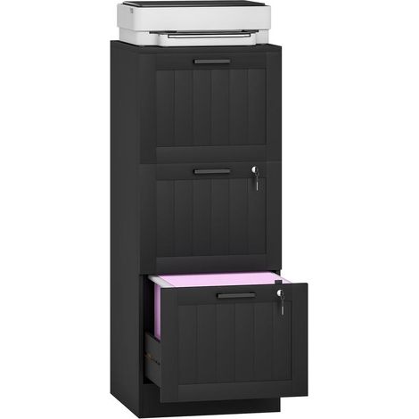 Classeur noir 3 tiroirs avec serrures pour formats A4 et Lettre, 40x40x101 cm, meuble bureau professionnel sécurisé