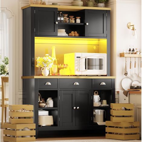 Küchenschrank 120×40×188 cm aus schwarzem MDF mit RGB-LED, modularer Stauraum – MEUBLIV (1/5)