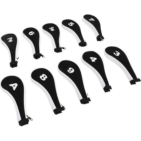 10 Étuis de Protection pour Têtes de Clubs de Golf avec Fermeture Éclair - Lot de 10 - Blanc - Housses de Fer