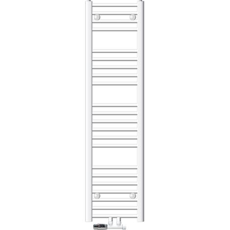 ECD Germany Badheizkörper Mittelanschluss 300 x 1400 mm Weiß gerade mit Thermostat und Anschlussgarnitur Eck Wand Weiß - Heizkörper Heizung Handtuchwärmer Handtuchtrockner Handtuchheizkörper (1/5)