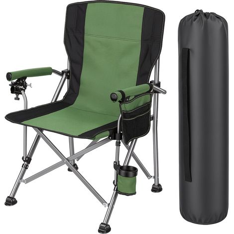 WILITTO  Chaise de pêche pliante, chaise de jardin,  Supporte jusqu'à 150 kg, Semelles antidérapantes, Tissu Oxford 600D, 54 × 54 × 94 cm, Noir et vert (1/5)