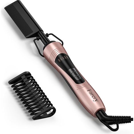 Peigne Chauffant pour Perruques, Peigne à Lisser, fer à Lisser pour Cheveux Afro et Barbe, Température Réglable, Double Tension, Arrêt Automatique (1/5)