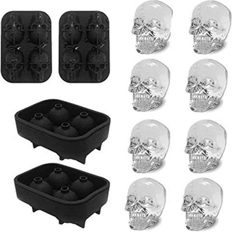 Skull Ice Cube Mold, 2Pcs Ice Cube Tray, Super Flexible Silicone Ice Cube Tray, 3D Skull Ice Cube Mold for Whiskey, Cocktails and Fruit Drinks