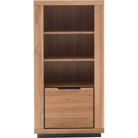 Bibliothèque 3 niches ouvertes et 1 porte de rangement coloris chêne massif huilé - Longueur 72 × Hauteur 142 × Profondeur 40 cm (1/5)