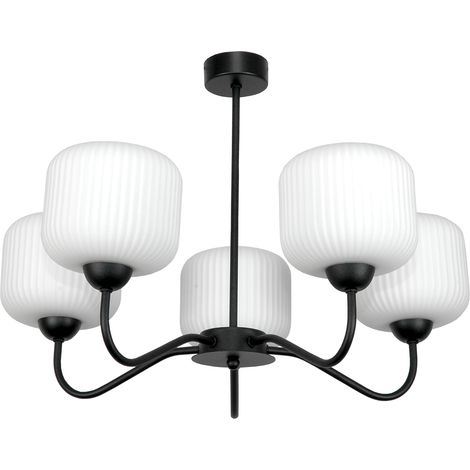 Lámpara de techo colgante clásica negra con pantalla de cristal blanco 15-400 belinda