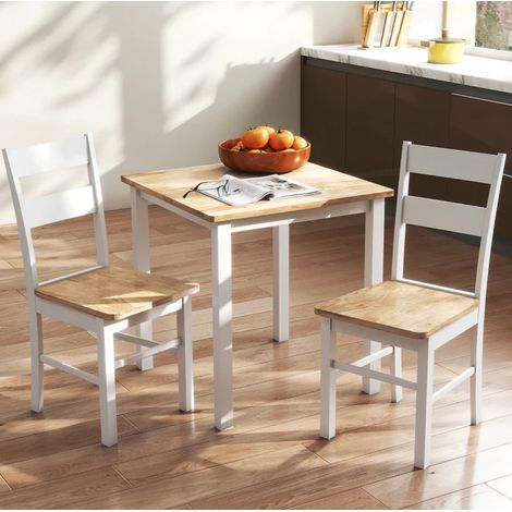 Lot de 2 chaises de cuisine en bois de caoutchouc, dossier à barreaux courbés, blanc (1/5)
