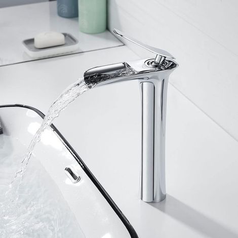 Robinet mitigeur lavabo cascade haut – Laiton H59 – Finition chromée – Hauteur 235mm – Économie d'eau jusqu'à 30% (1/5)