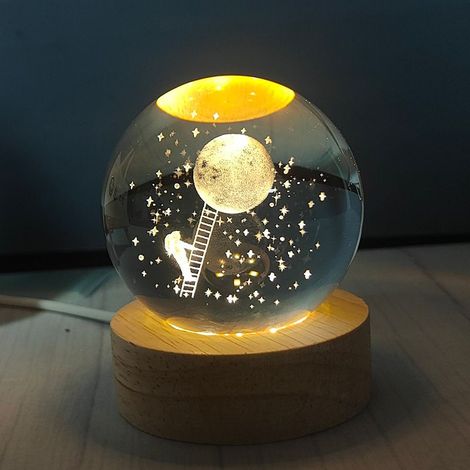 1 Veilleuse boule de cristal, gravée système solaire, lumière douce USB, décoration chambre, cadeau anniversaire ou Saint-Valentin (1/5)