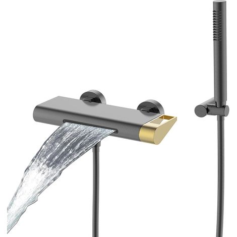 Robinet de Baignoire Cascade, RTF0718 Moderne Mitigeur Baignoire Mural, Sortie d'eau de 140 mm de Large, Angle Réglable, 59A Laiton Mitigeur Douche, avec Douchette en Cuivre, Durable (1/5)