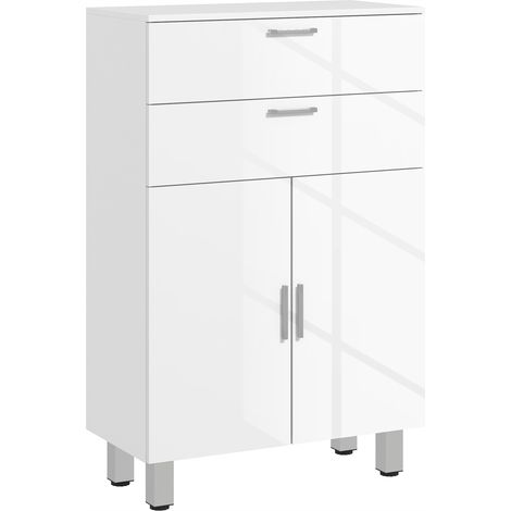 Beyamis Badezimmermöbel mit 2 Schubladen, Doppeltürschrank und verstellbaren Einlegeböden, 60 x 30 x 93 cm, strahlend weiß