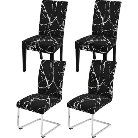 Stuhlhussen 4er Set Schwarz Silber Marmoroptik Stretch für Esszimmerstühle (1/5)