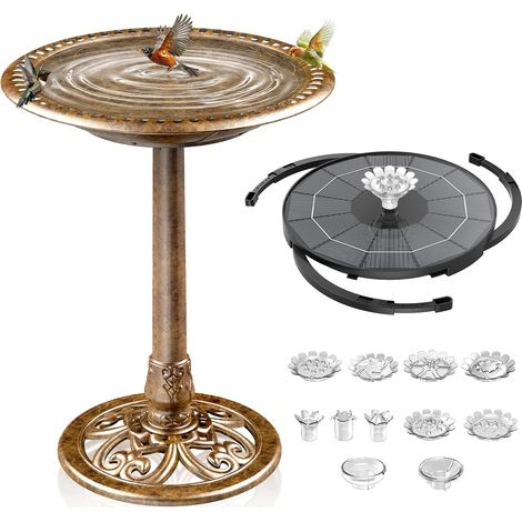 Abreuvoir pour oiseaux, avec fontaine solaire, 3,5 W, pour mangeoire, jardin, balcon, décoration de balcon, terrasse, en bronze, plastique, bronze (1/5)