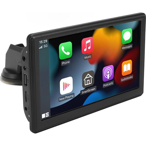 Autoradio portable 7 pouces HD avec Mirror Link, Bluetooth, Wi-Fi, navigation, commande vocale, écran tactile et fixation sur tableau de bord, carte mémoire 64 Go incluse. (1/5)