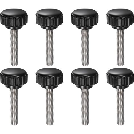 8Pcs Boutons de Serrage Cannelés M5 x 25mm Métrique en Acier Inoxydable 304 Vis à Pouce Mâle à Tête de Pouce Sur Type 18mm Boulon à Main Fileté à Tête Ronde en Plastique Noir (1/5)