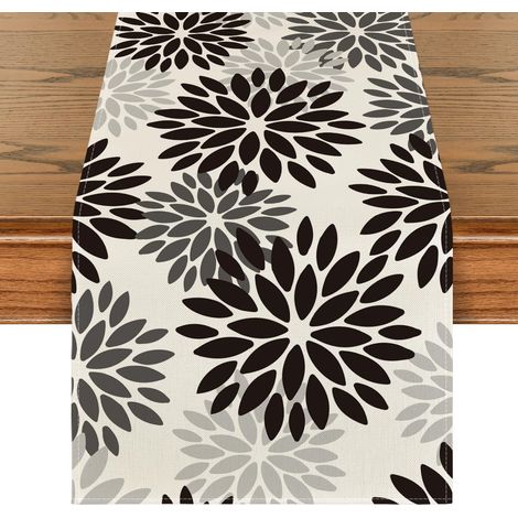 Schwarzer Dahlie-Halloween-Tischläufer, saisonale Herbst-Küchentischdekoration, Innenbereich, Feiertags- und Partydekoration, 30 x 270 cm