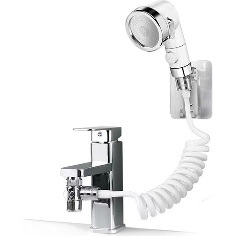 Duschkopf für Waschtisch, Modell mit 2 m Teleskopschlauch und Halterung, 3-Wege-Umsteller M22-24 G1/2-AquaForge