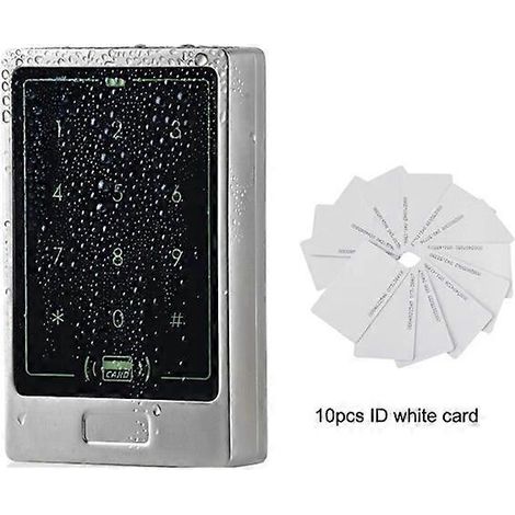 Clavier de contrôle d'accès RFID étanche en métal pour porte, 8 000 utilisateurs, lecteur de cartes 125 kHz, porte-clés et 10 cartes d'identification. (1/5)