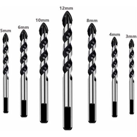 7-teiliges Bohrerset für Fliesen, Glas, Beton, Stein, Ziegel, Fliesen, Keramik und Spiegel (3 mm, 4 mm, 5 mm, 6 mm, 8 mm, 10 mm, 12 mm)